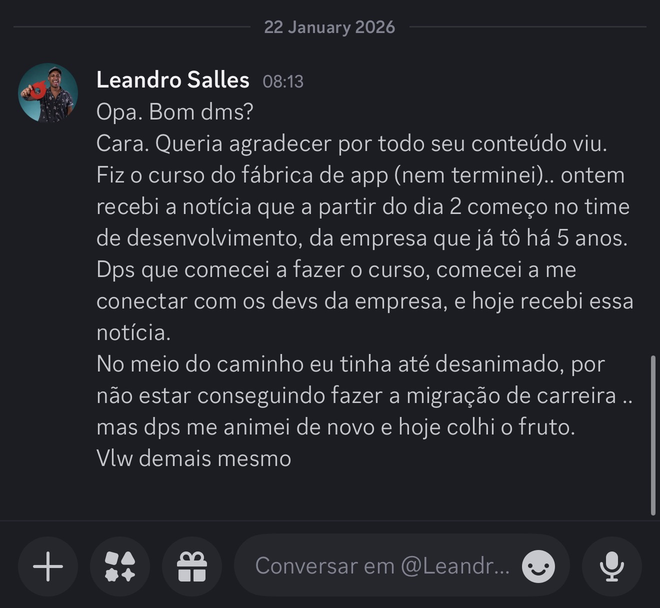 Depoimento de aluno