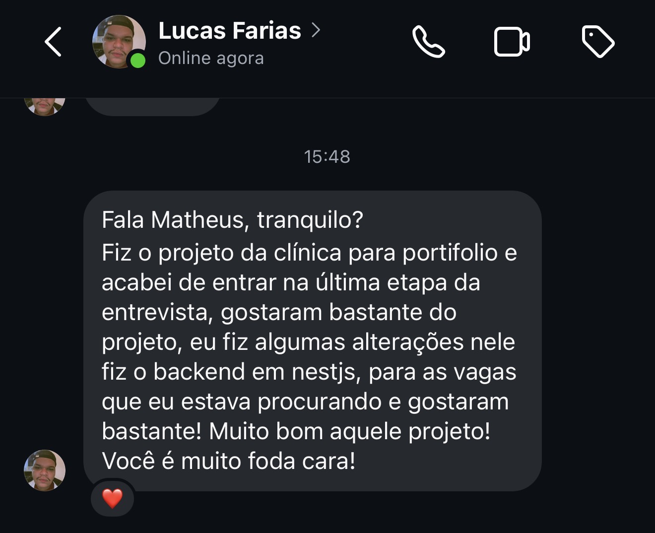 Depoimento de aluno