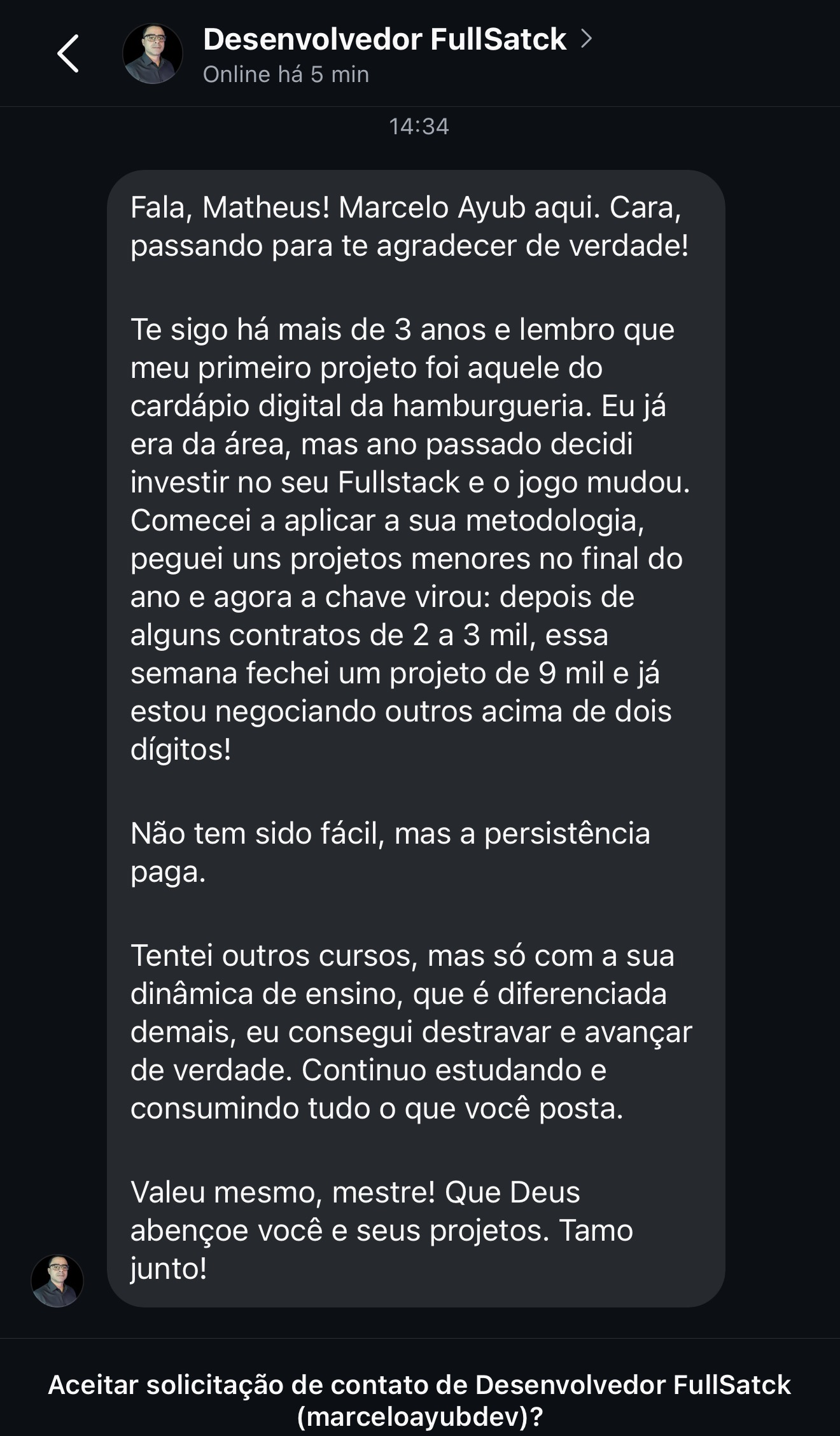 Depoimento de aluno
