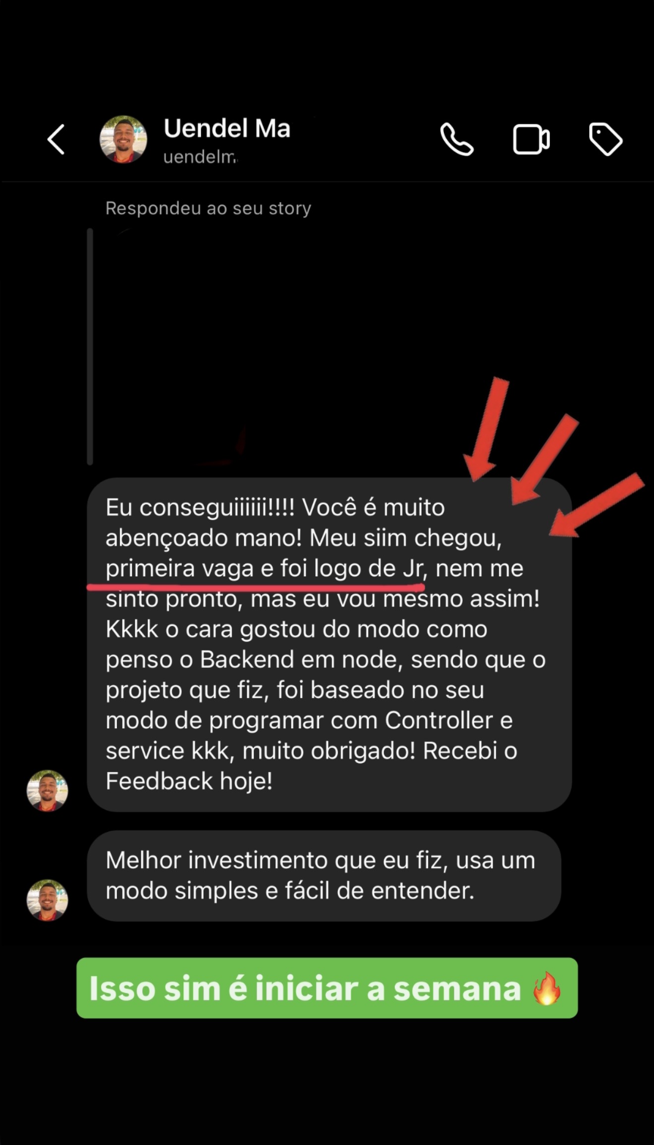 Depoimento de aluno