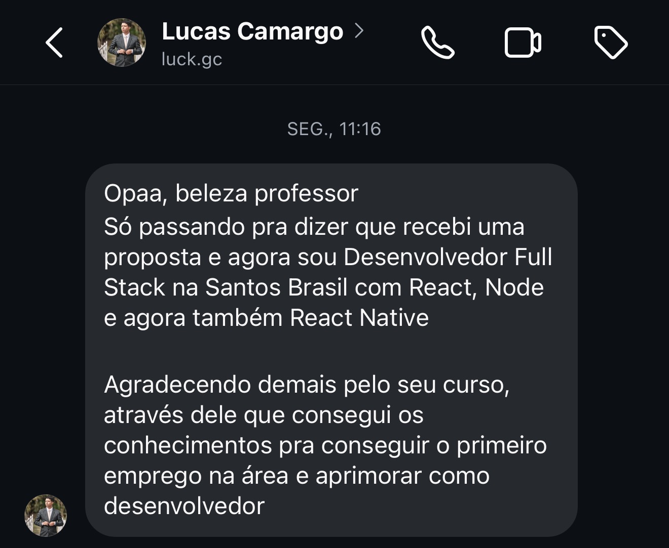 Depoimento de aluno